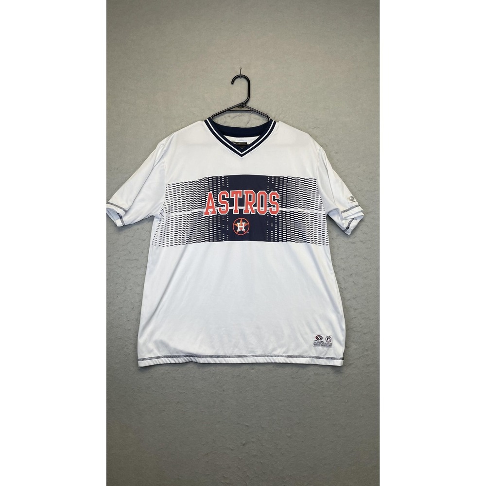 Houston Astros Shirt Mens Large White Navy MLB Baseball V-Neck Polyester Graphic